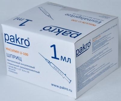 1 мл трехкомпонентный шприц Pakro инсулиновый U100 , с иглой 0,3х13, 100 шт купить оптом в Чебоксарах